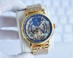 Replica Patek Philippe Complications Blue Skeleton Dial Yellow Gold Steel Strap Watch